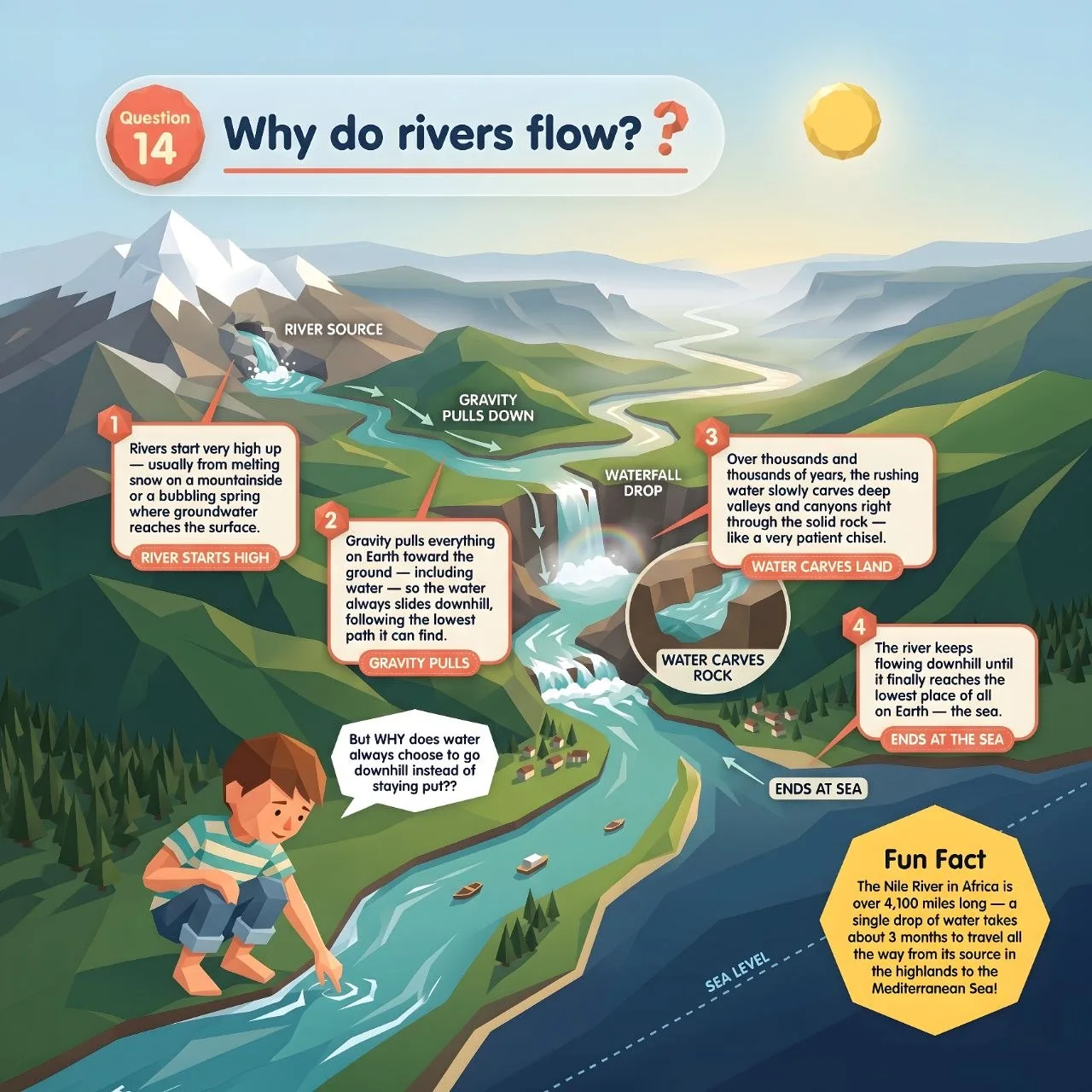 Interior sample page explaining why rivers flow