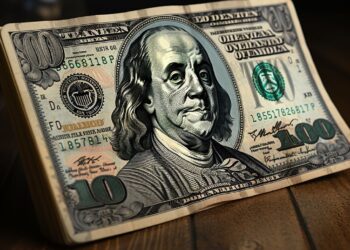 Close-up of a hundred dollar bill on a wooden table