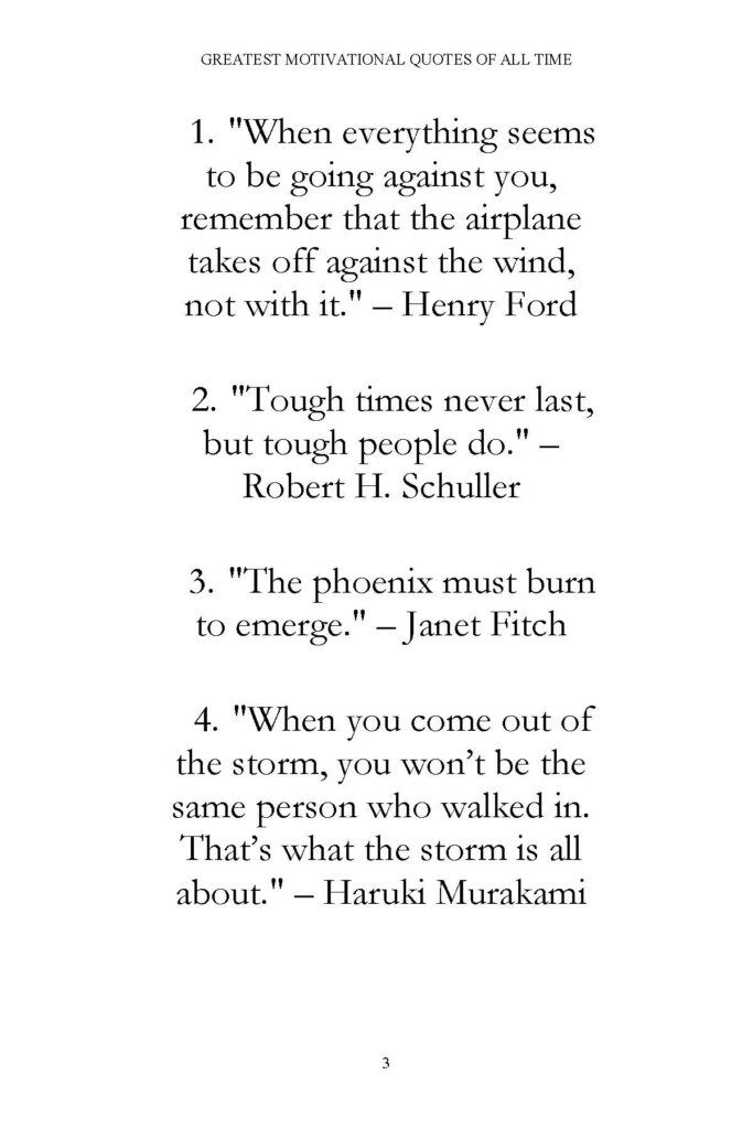 Book page with motivational quotes from Ford, Schuller, Fitch, and Murakami