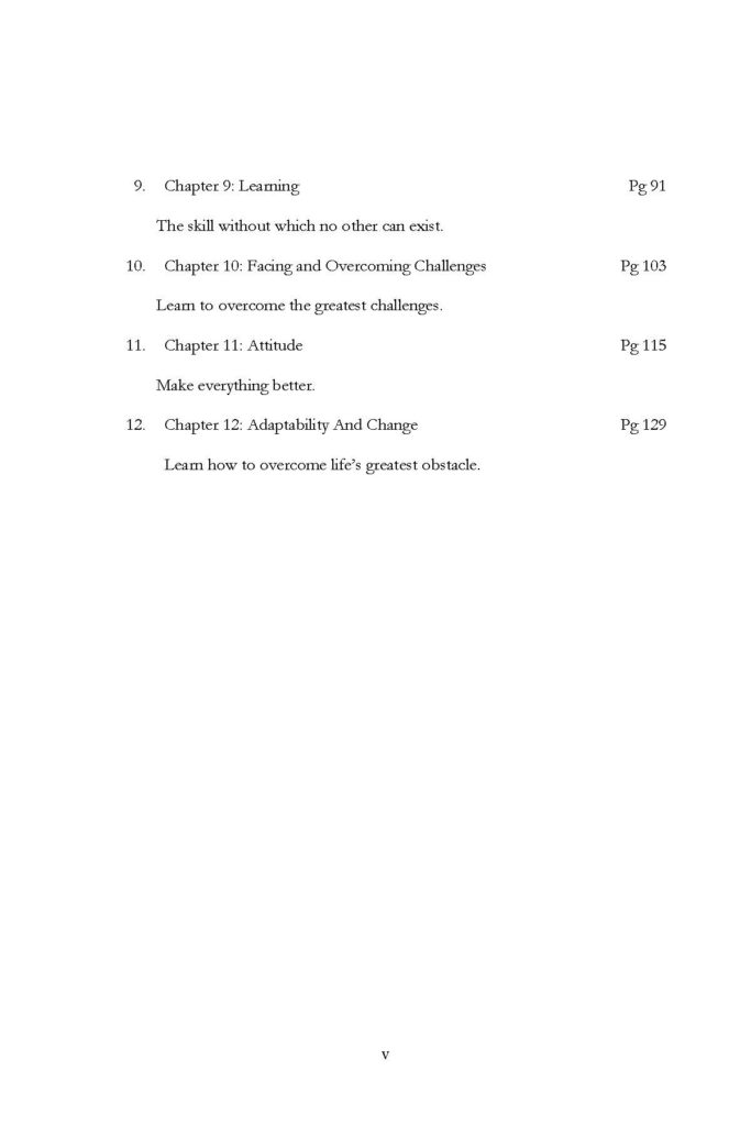 Continuation of contents page showing chapters nine through twelve