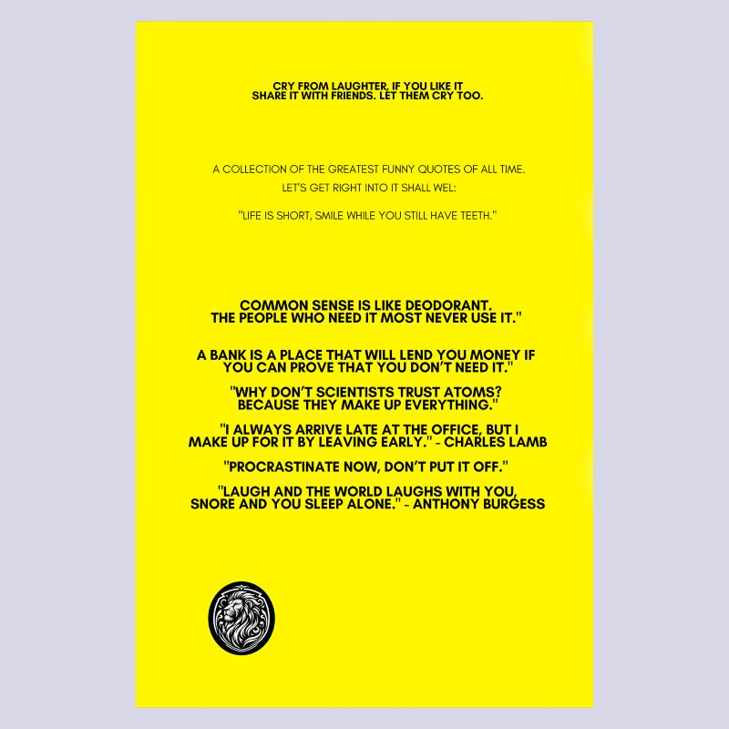 Yellow page with collection of funny quotes and lion logo