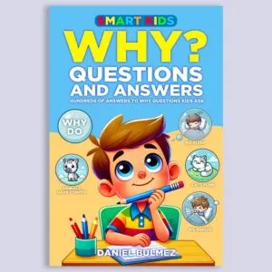 Children's book cover Why Questions and Answers with cartoon boy thinking by Daniel Bulmez