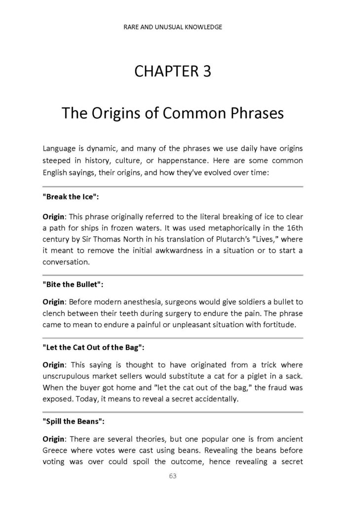 Chapter page about origins of common phrases including break the ice and bite the bullet