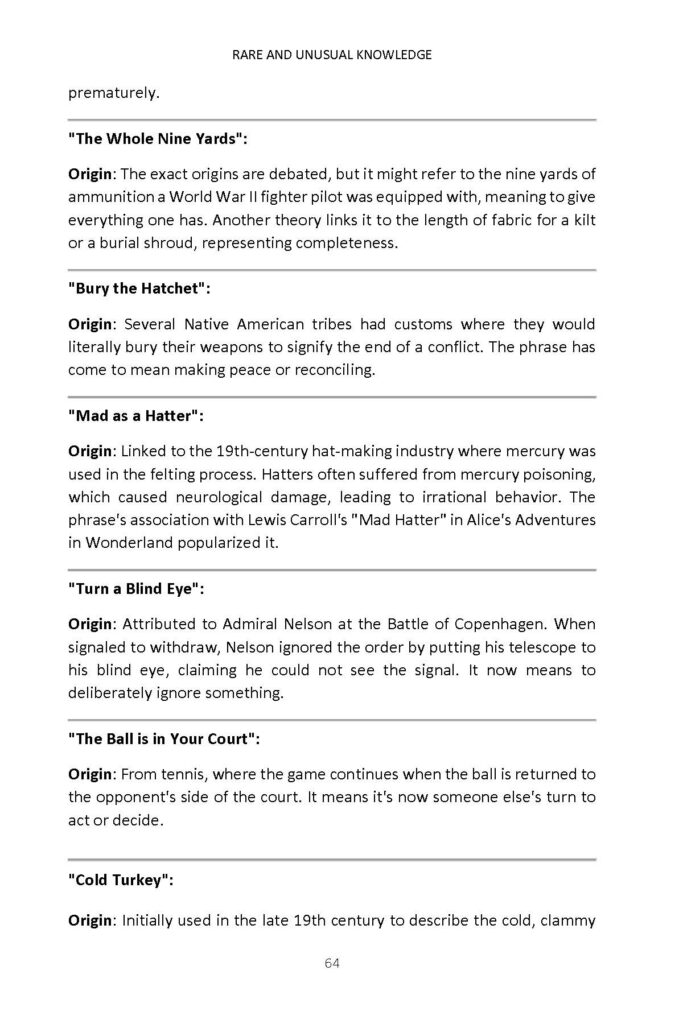 Book page explaining origins of common English phrases and idioms