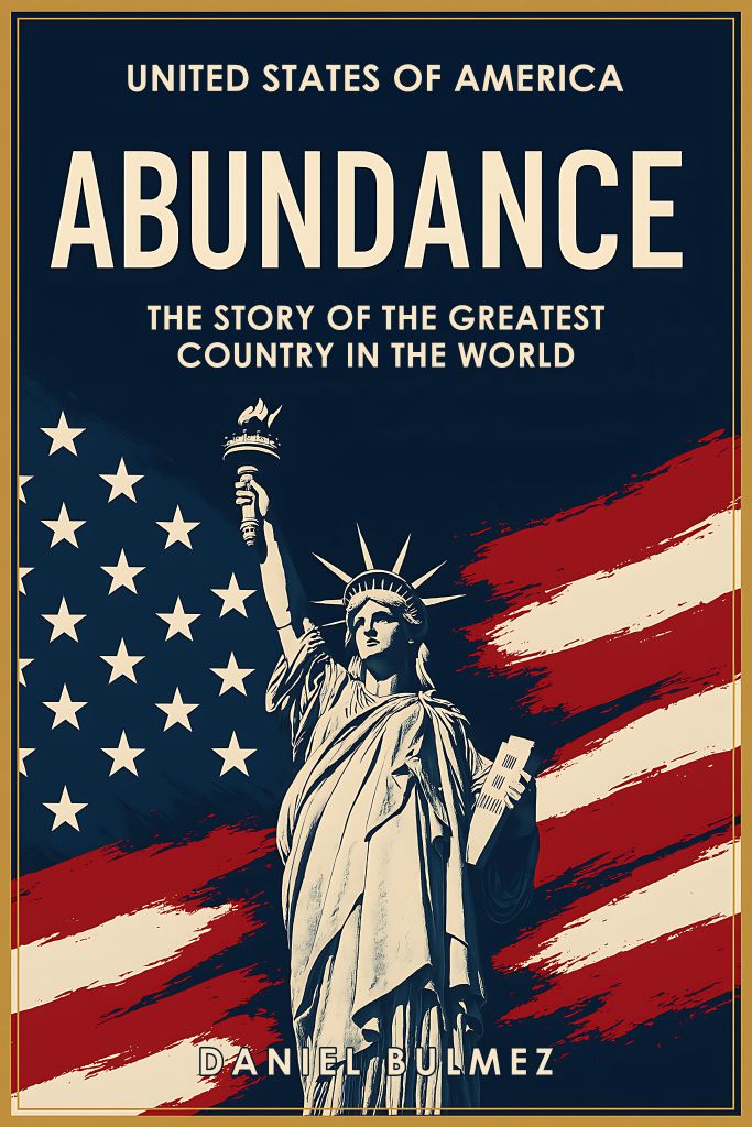 Book cover featuring Statue of Liberty against American flag background by Daniel Bulmez