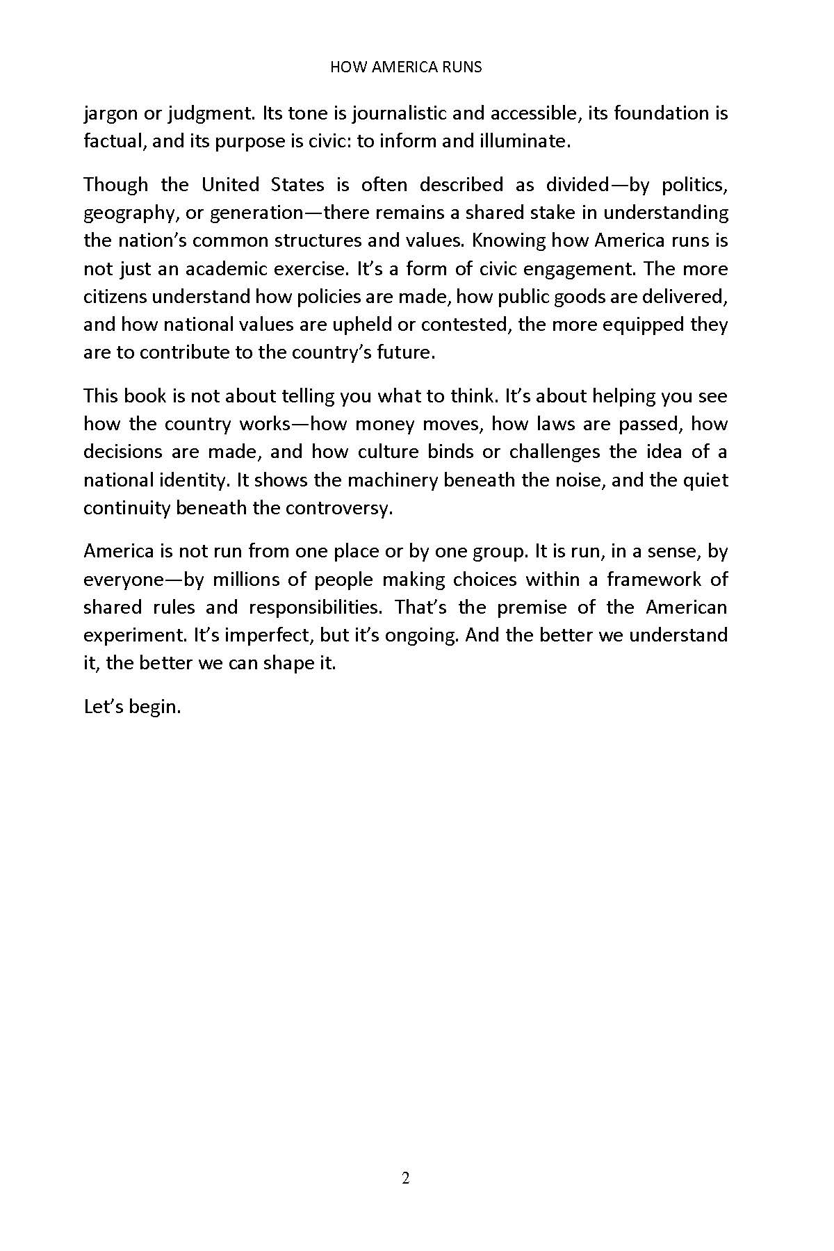 Book introduction page 2 from How America Runs with concluding remarks