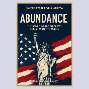 Book cover of Abundance featuring Statue of Liberty and American flag by Daniel Bulmez