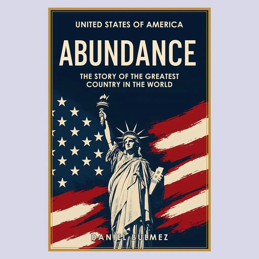Book cover of Abundance featuring Statue of Liberty and American flag by Daniel Bulmez