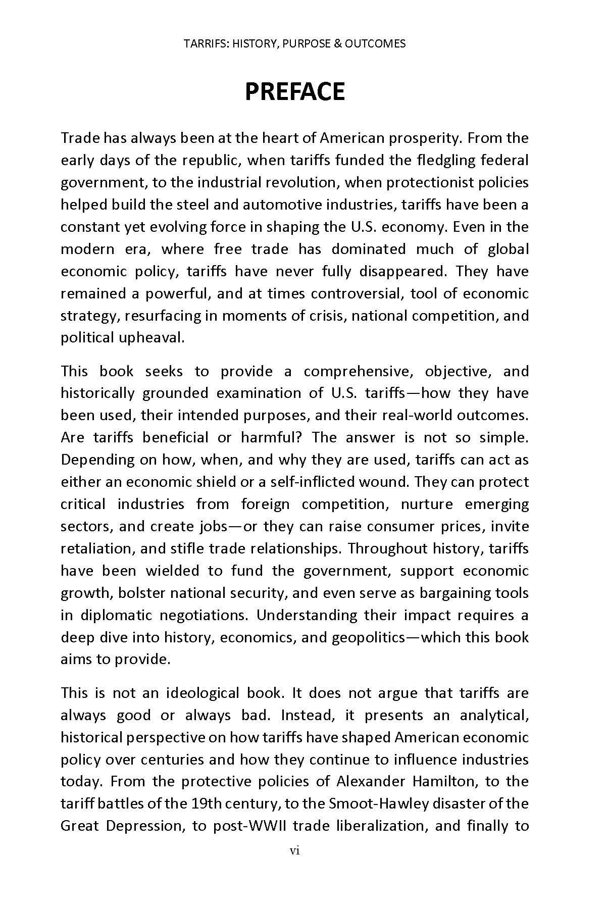 Preface page discussing history of American trade and tariff policy