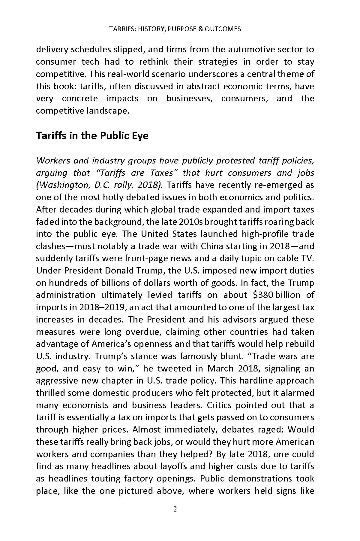 Book page discussing tariffs in the public eye and U.S.-China trade war