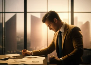 Professional executive planning career development in modern office